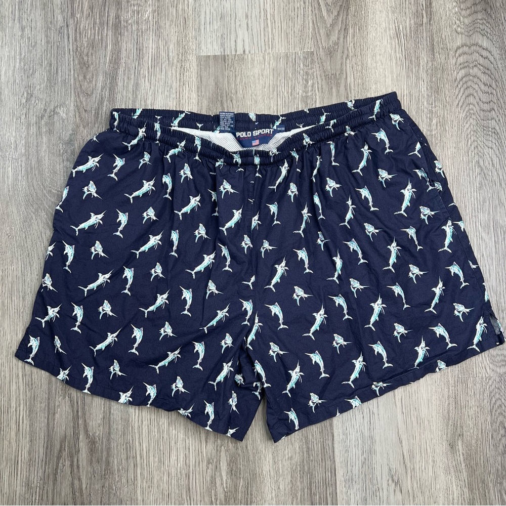 Vintage Polo Sport Ralph Lauren Shorts Mens XXL Fish Print Swim Trunks Lined 5”
